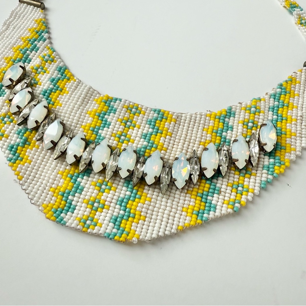 Suzanna Dai Beaded Crystal Collar Necklace Turquoise Wedding Guest Accessory - Picture 3 of 5